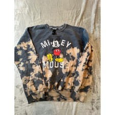 Disney Mickey Mouse Sweatshirt Mens Medium Black Bleach Tie Dye Graphic Crewneck