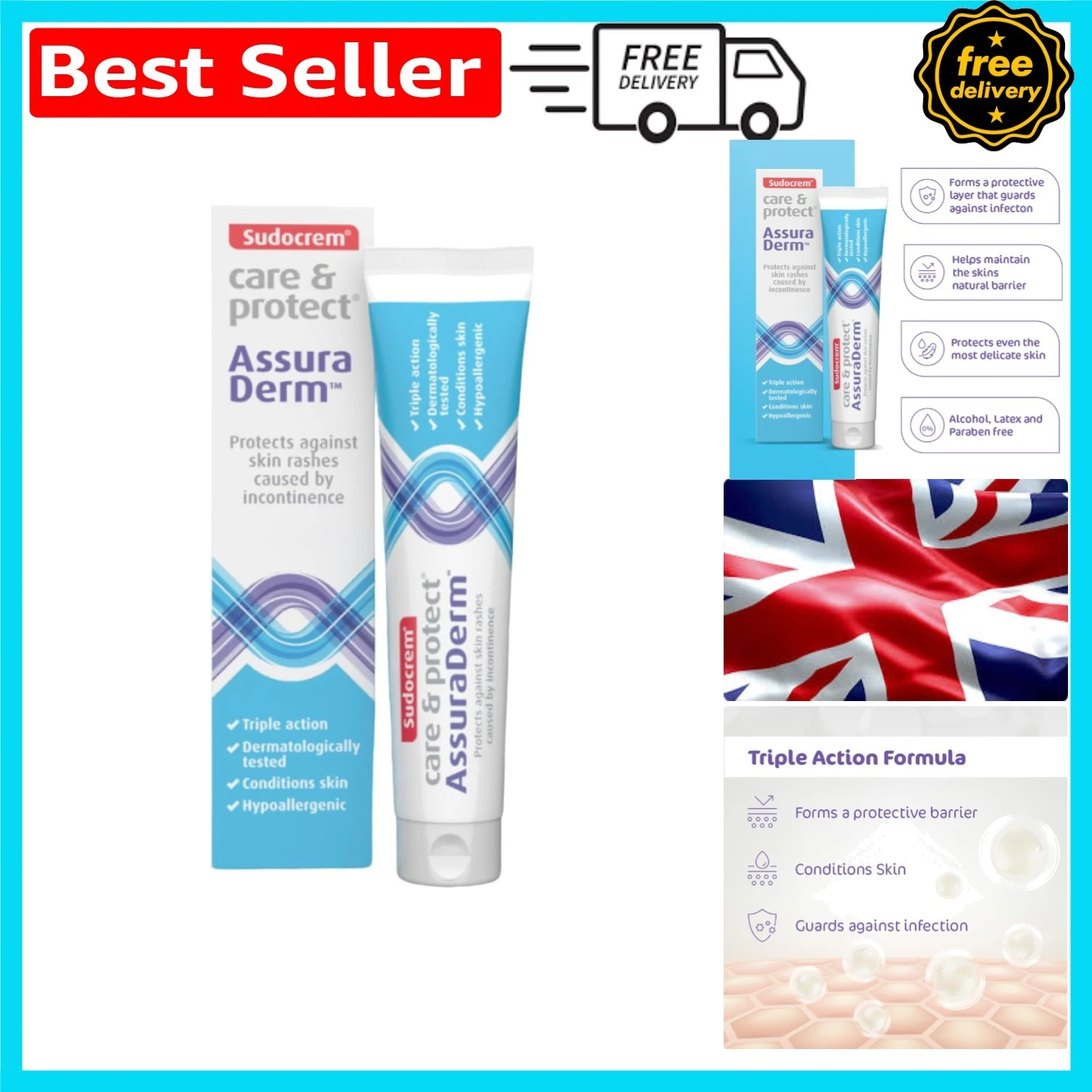 Care & Protect 100g Assuraderm - Triple Action Skin Relief Cream for Nappy Rash