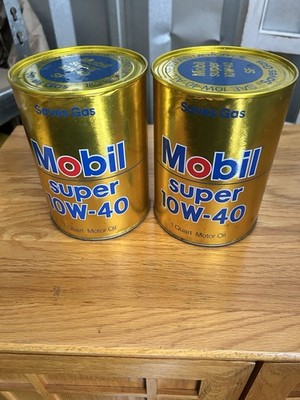 Vtg. 2x MOBIL 1qt SUPER 10W-40 MOTOR OIL UNOPENED Cardboard Can NOS