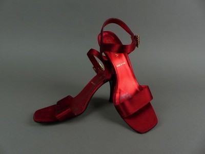 sexy Escada Satin Sandalette mit Absatz Gr. 38,5 c rot Slingback Sommer (19448)