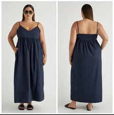 Women's Size Medium Navy Cotton Sleeveless Maxi Dress NEW by Quince