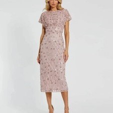 Mac Duggal Vintage Lilac Cap Sleeve Floral Beaded Column Midi Dress Size 8 $498