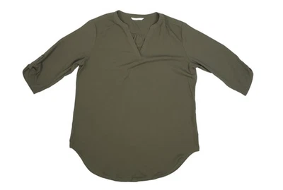 Port Authority Blouse Womens Large Green V Neck 3/4 Roll Tab Sleeve Tunic Top - Image 1 of 4