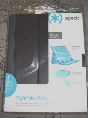 Speck Style Folio Pencil Apple iPad Pro 12.9 Case Black Faux Leather New