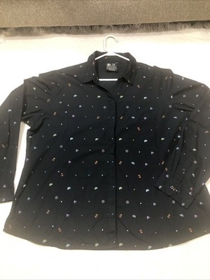 Taco Bell Shirt Women's 2XL  Black Hot Sauce Print Button Up Long Sleeve EUC!!