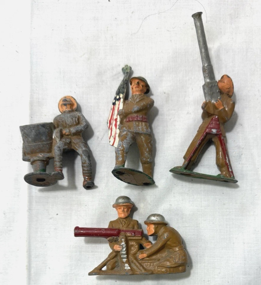 Lote 4 Figuras de Metal Manoil Barclay Soldiers Primera Guerra Mundial Bandera Ametralladora Foto 3 de 4