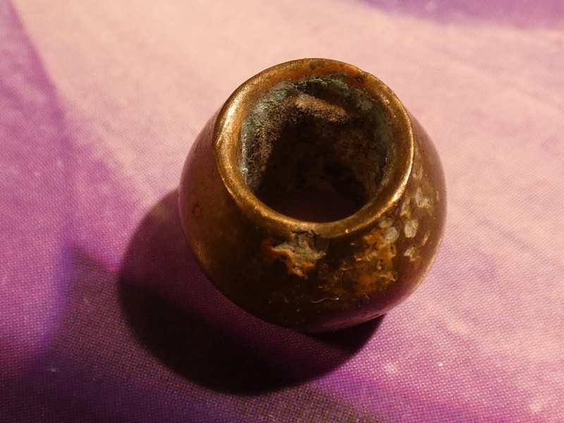 ANCIENT BURMESE NAGA SOUTH EAST ASIA PATINIZED BRASS BICONE BEAD 12.1-8.8 mm