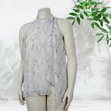 BEAUTIFUL White House Black Market WHBM White Sleeveless Semi Sheer Top Bow XL