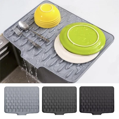 CHIKILLA Silicone Dish Drying Mat for Kitchen Counter, Fast Drainage Design for Vegeta