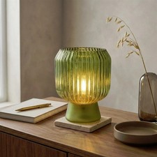Battery Operated Table Lamp Modern Scandi Style Ribbed Texture Glass Home Decor
