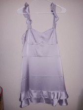 Forever 21 Lavender Satin Ruffle Mini Dress XL Sweetheart Neck Tie Strap