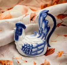 Ceramic Blue and White Rooster Teapot, Gift for Her, Gift for Mom, Tea Party Déc