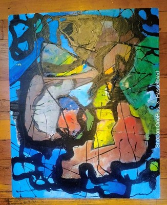 GINNY SYKES ORIGINAL ABSTRACT ''UNTITLED'' OIL PAINTING-CHICAGO ARTIST 16''x20''