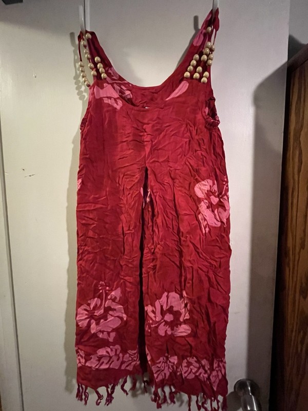 Hawaiian Women’s One Size Red Pink Floral 100% Rayon Sleeveless Jumpsuit Beaded