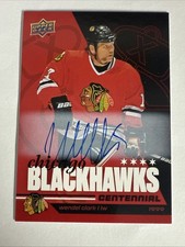 2025-26 UD Chicago Blackhawks Centennial #55 Wendel Clark Red Hot Autos NM