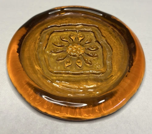 1960s Vintage BLENKO Glass Sun catcher  - Amber Glass - Framed Sunflower