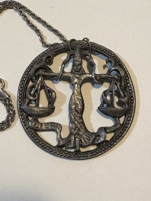 Vintage 1960s  Venus  Zodiac Astrology Pendant Pewter Necklace Balance Scales