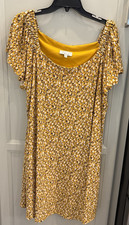 Robbie Bee Plus Floral Flutter-Sleeve Dress Women's 2X Yellow/Black/White