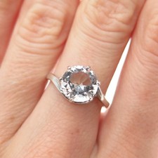 925 Sterling Silver Vintage Real Clear Quartz Engagement Ring Size 6.75