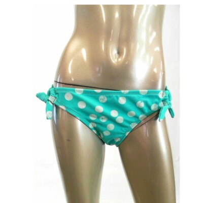 Bikini Lab Junior Women Swim Bikini Bottom XL Green White Stretch Polka Dots