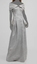 $760 Rickie Freeman For Teri Jon Women's Silver Off-Shoulder Dress Size 10
