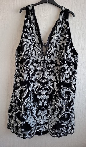 Women’s ASOS CURVE Black Velvet Embellished Mini Dress Top PLUS SIZE 30 RRP £145 - Picture 2 of 5