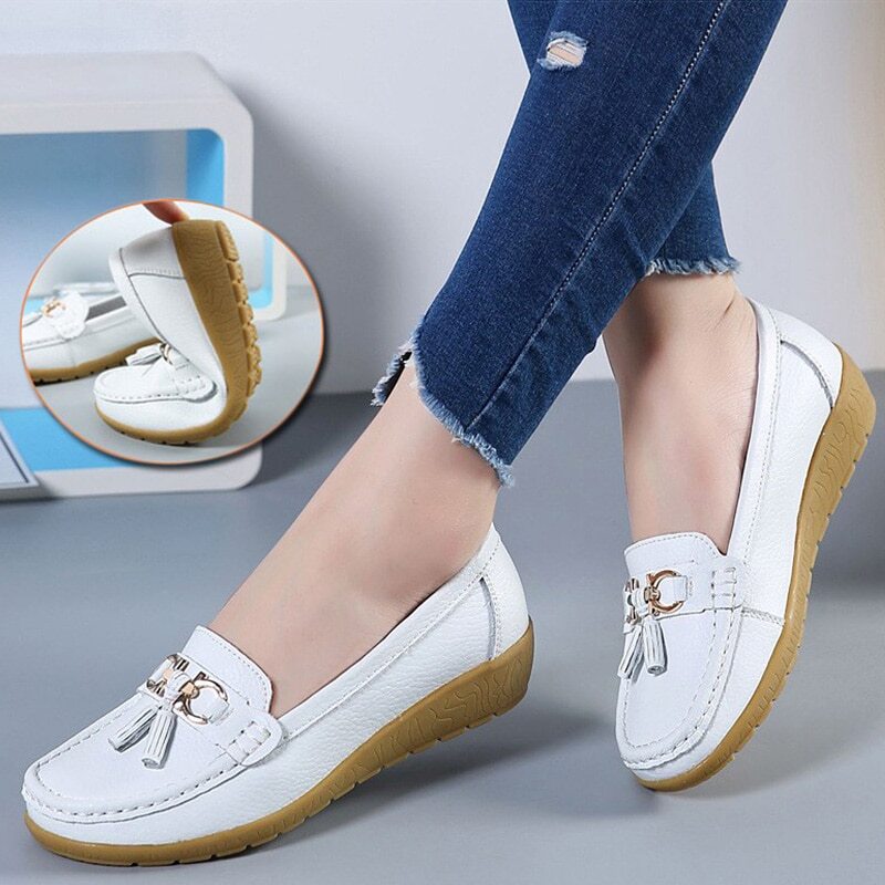 Women Flats Ballet Shoes Cut Out Leather Breathable Moccasins Boat Shoes-image