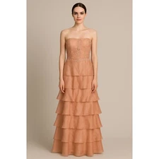 Teri Jon floral lace strapless ruffle tiered maxi gown size 4 prom wedding guest