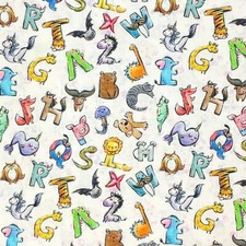 100% Cotton Animal Alphabet Letters Children Craft Fabric | 140 cm Wide | FQ
