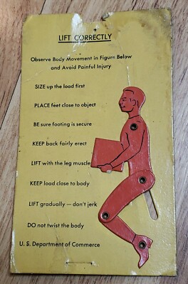 Vintage US Dept of Commerce - Lift Correctly Instruction Card safety 