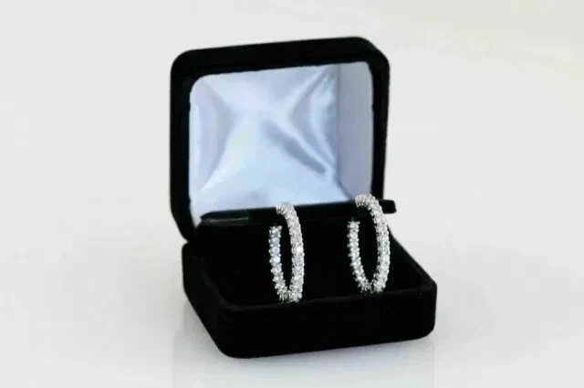 2Ct Round Lab Created Diamond Inside Outside Hoop Earrings 14K White Gold Plated - Image 2 of 4