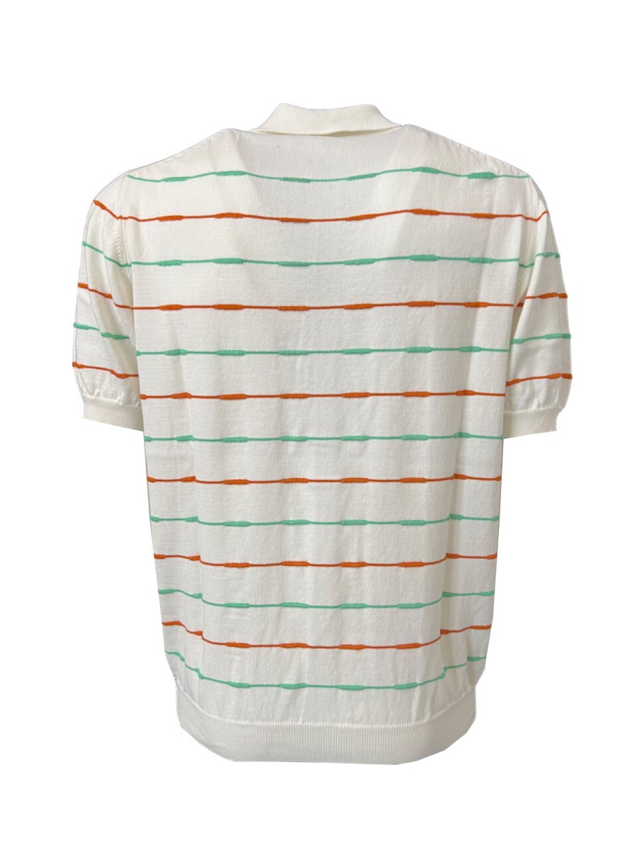 Molo Eleven Men's Open White Striped Orange/Green Polo Molo Eleven Men's Open White Striped Orange/Green Polo
