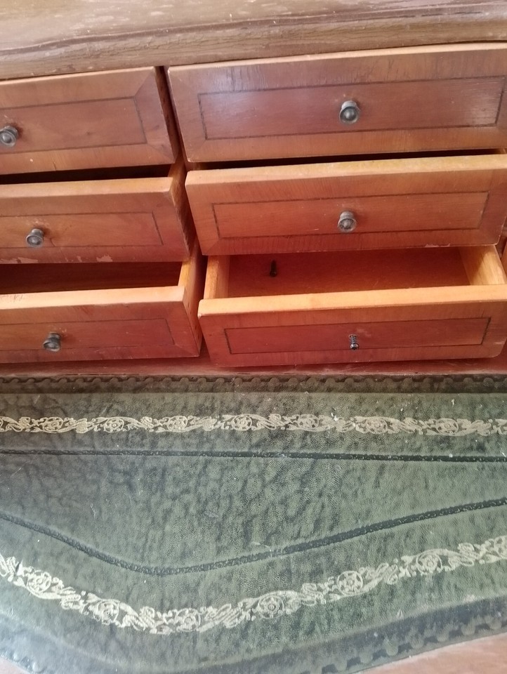 ladies writing desk,mahogany,inlaid,green leather top eBay