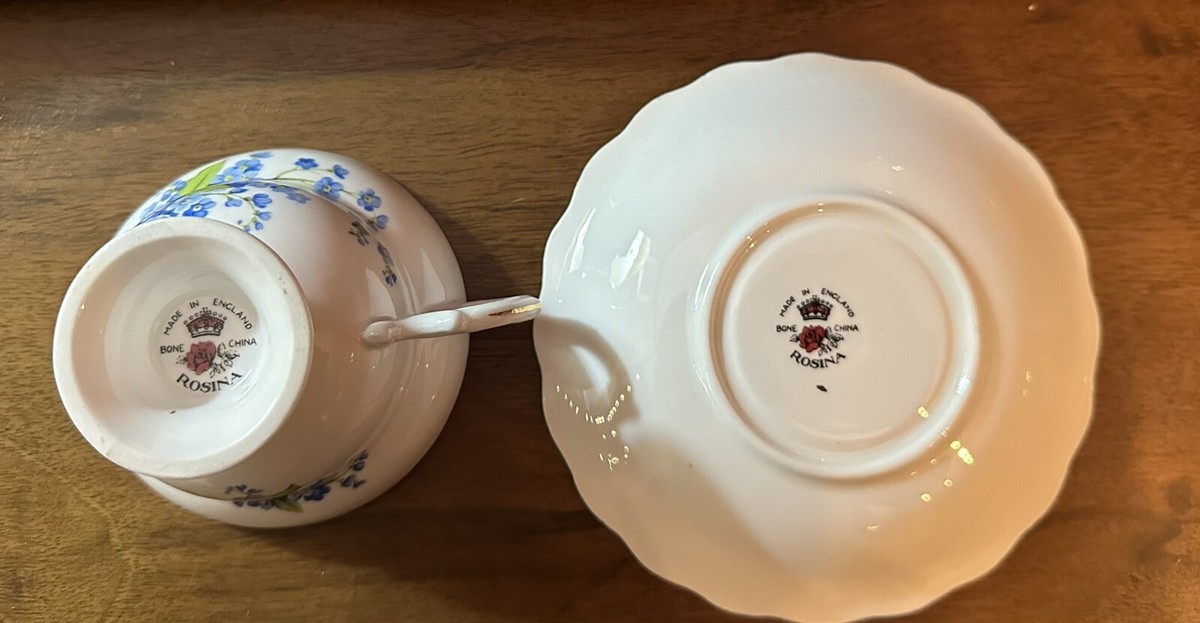 Rosina Bone China Teacup & Saucer - England - Forget Me Not #5395 