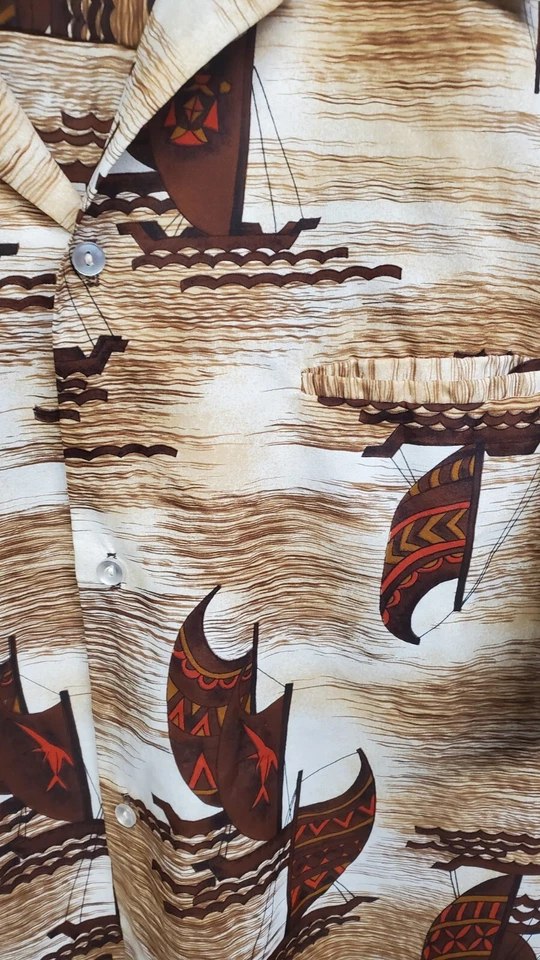 Vintage 1960s Kai-Nani Aloha Hawaiian Button Shirt LARGE Excellent - Image 3 of 4