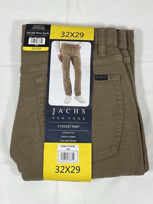 Jachs 5 Pocket Pant, Stretch, Flex Waist, Straight Fit, Men's 32x29, Tan, NEW