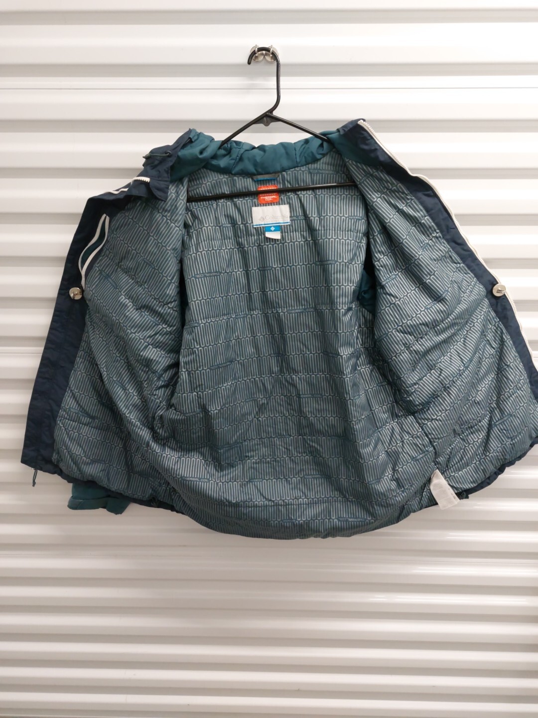 Columbia Mens Thermal Coil Hooded Jacket Size L Blue Full Zip Pockets EUC 