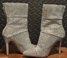 Forever Women's Silver Rhinestone Glitter Stiletto High Heel Boots size 7