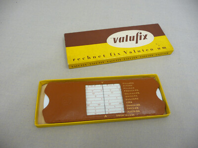 Valufix, rechnet fix Valuten um, Vintage Umrechner, Monetary exchange reckoner.