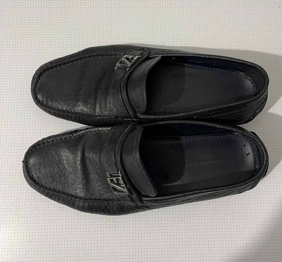 Ermenegildo Zegna men shoes black EZ Logo leather Loafers Ermenegildo Zegna men shoes black EZ Logo leather Loafers