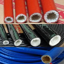 Silicone / Fibreglass Fire Sleeving Protective Heat Shield Sleeve Red Blue Black