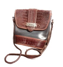Brighton Croc Embossed Leather purse Black Brown Bucket Shoulder Bag Satchel