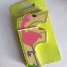 Everearth Bamboo Self Adhesive stick on Wooden Animal Alphabet Letter F Flamingo