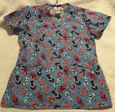 White Cross Women's XS/TP Patriotic Beach Flops Scrub Top Nursing Uniform Shirt