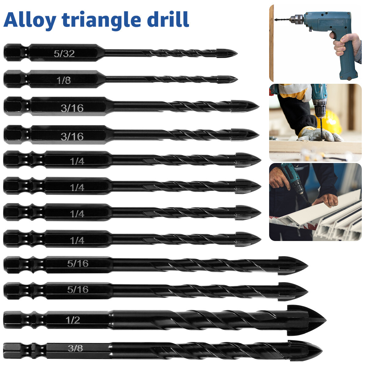 12X Concrete Drill Bit Set Masonry Cross Head Tile Drill Bit 3/4/5/6/8