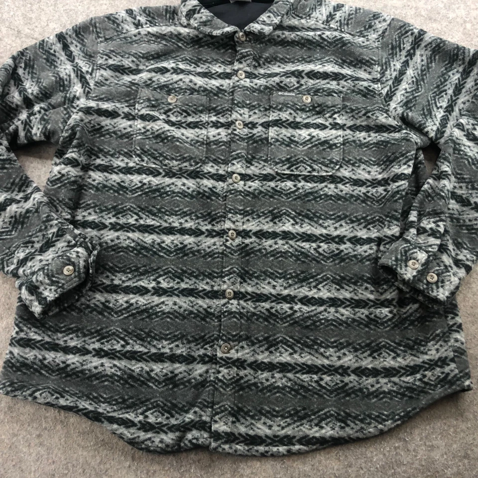 Columbia Shirt Mens 2XL Gray Geometric Fleece Long Sleeve Regular Fit Shacket - Image 2 of 4