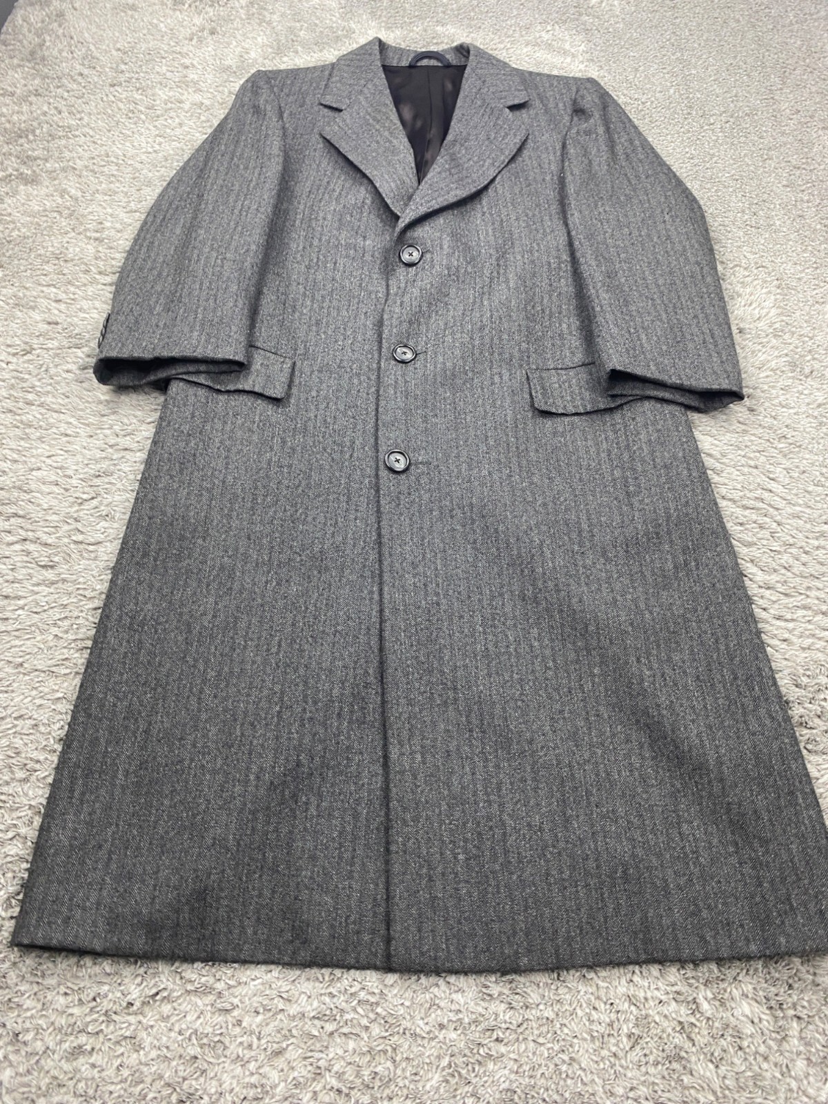 Vintage Graham & Gunn Wool Herringbone Tweed Pea Coat Men 42 Medium Old Money Style