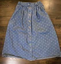 Koret VTG Denim Midi Button Front Skirt Size 8 Blue Country Western Modest