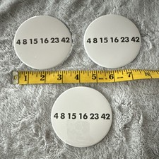 Lot of 3 LOST White Round Pin-Back Buttons "4 8 15 16 23 42" Text 4 in
