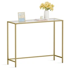 39.4 Inches Console Table, Tempered Glass Sofa Table, Modern Entryway Table, ...